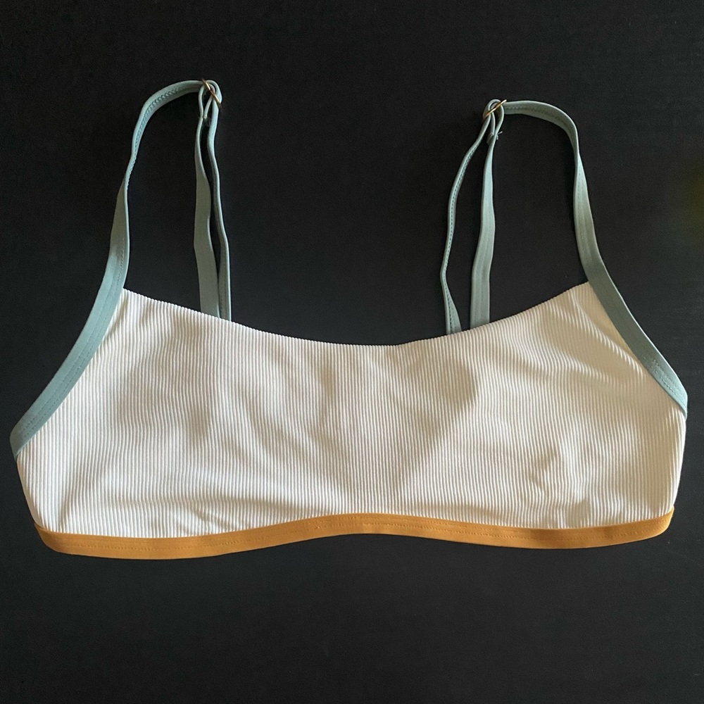 L*Space Ribbed Gemma Bikini Top, Cream/Bronze/Reef Green, Large, NWT